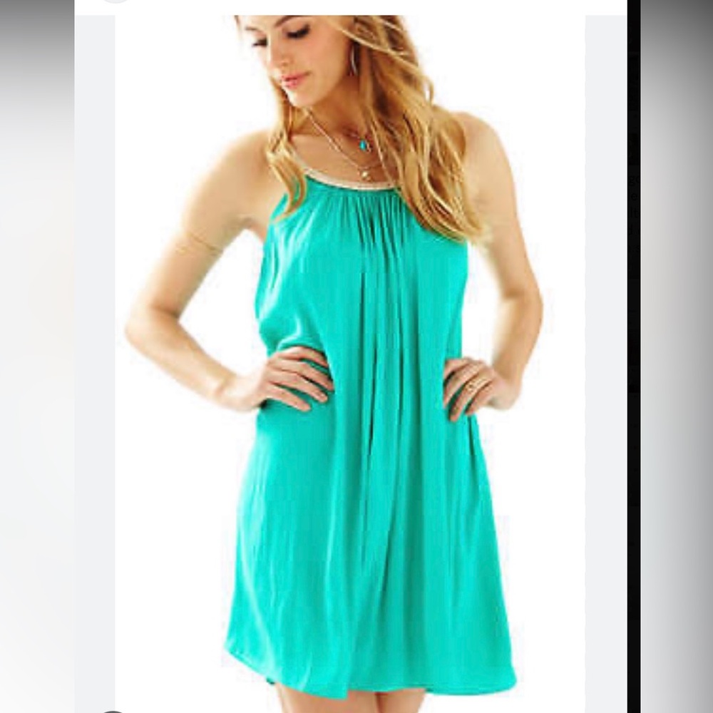 Lilly Pulitzer Sienna Lagoon Green Metallic Braided Neckline Swing Dress XS
